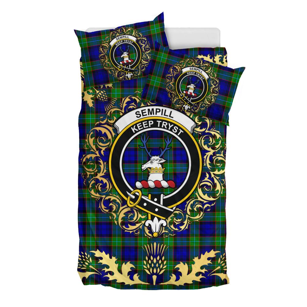 Sempill Modern Tartan Crest Bedding Set - Golden Thistle Style