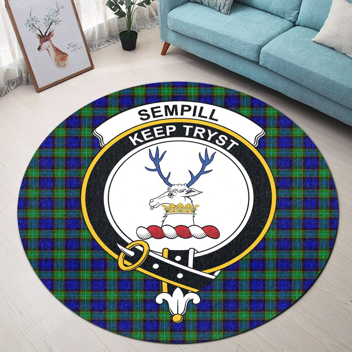 Sempill Modern Tartan Crest Round Rug