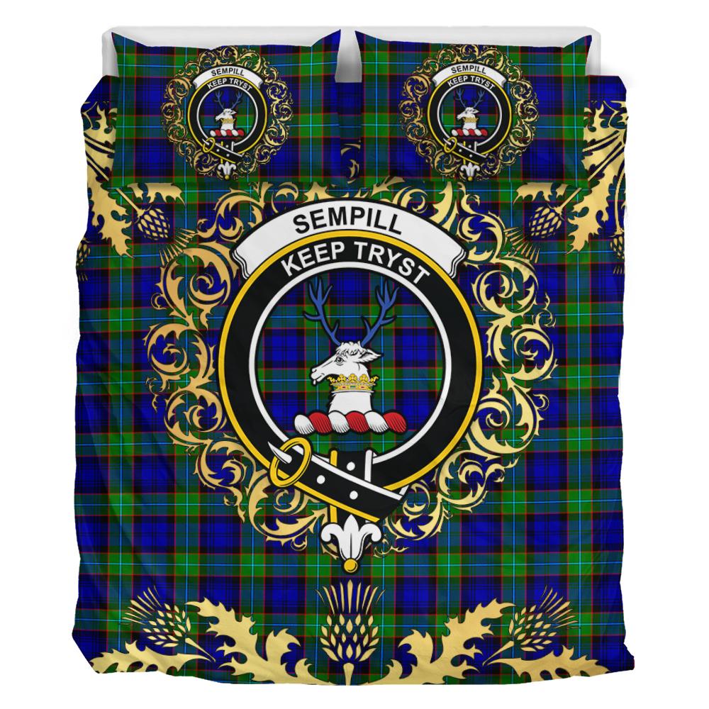 Sempill Modern Tartan Crest Bedding Set - Golden Thistle Style