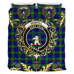 Sempill Modern Tartan Crest Bedding Set - Golden Thistle Style