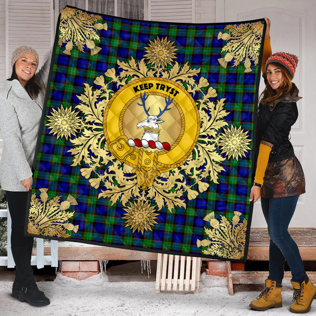 Sempill Modern Tartan Crest Premium Quilt - Gold Thistle Style