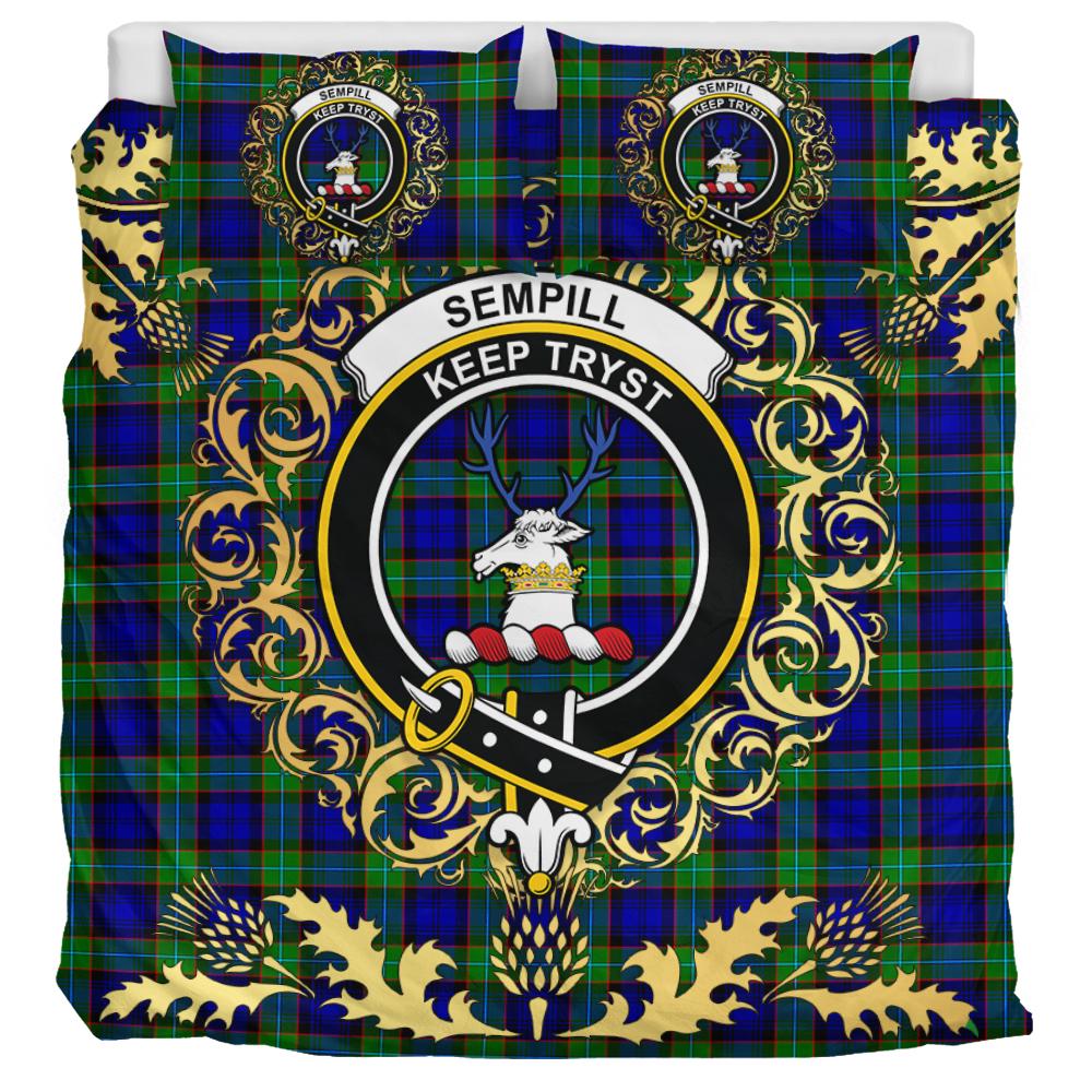 Sempill Modern Tartan Crest Bedding Set - Golden Thistle Style