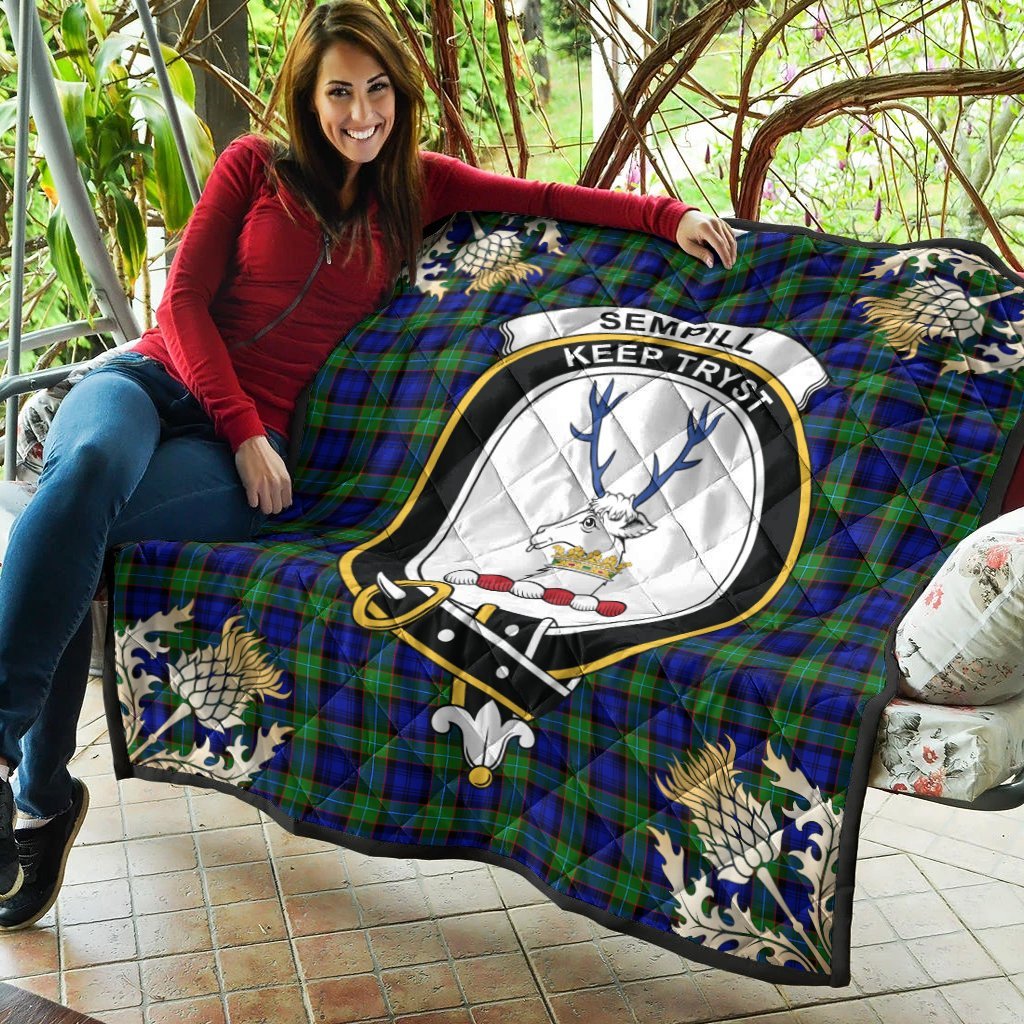 Sempill Modern Tartan Crest Premium Quilt - Gold Thistle Style