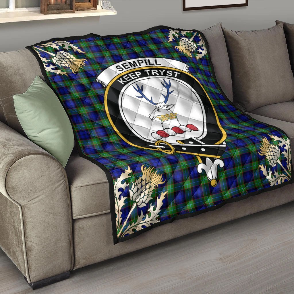 Sempill Modern Tartan Crest Premium Quilt - Gold Thistle Style