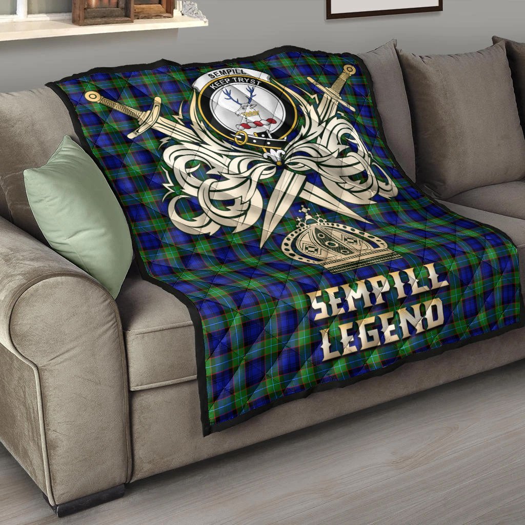 Sempill Modern Tartan Crest Legend Gold Royal Premium Quilt