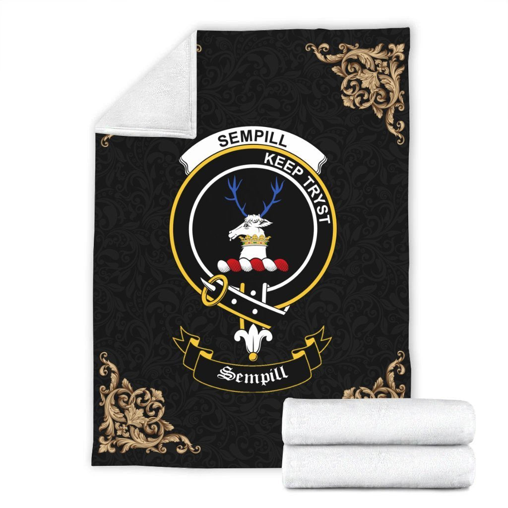 Sempill (or Semple) Crest Tartan Premium Blanket Black