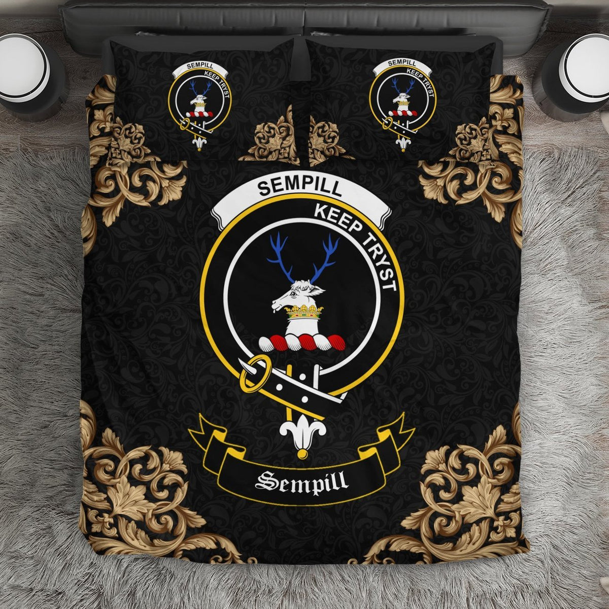 Sempill (or Semple) Crest Black Bedding Set
