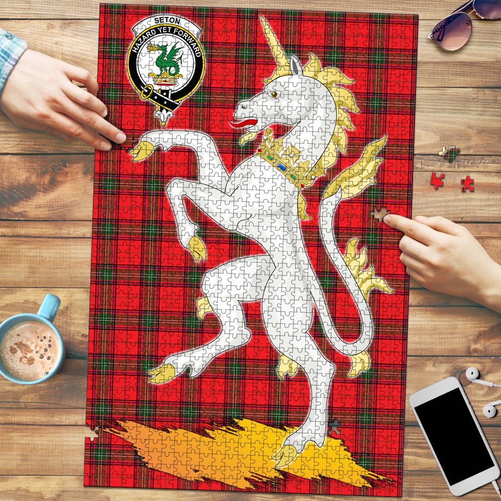 Seton Modern Tartan Crest Unicorn Scotland Jigsaw Puzzles