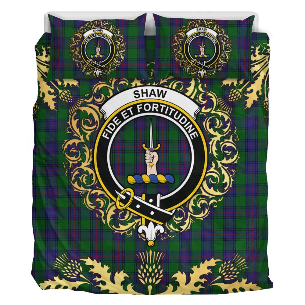 Shaw Tartan Crest Bedding Set - Golden Thistle Style