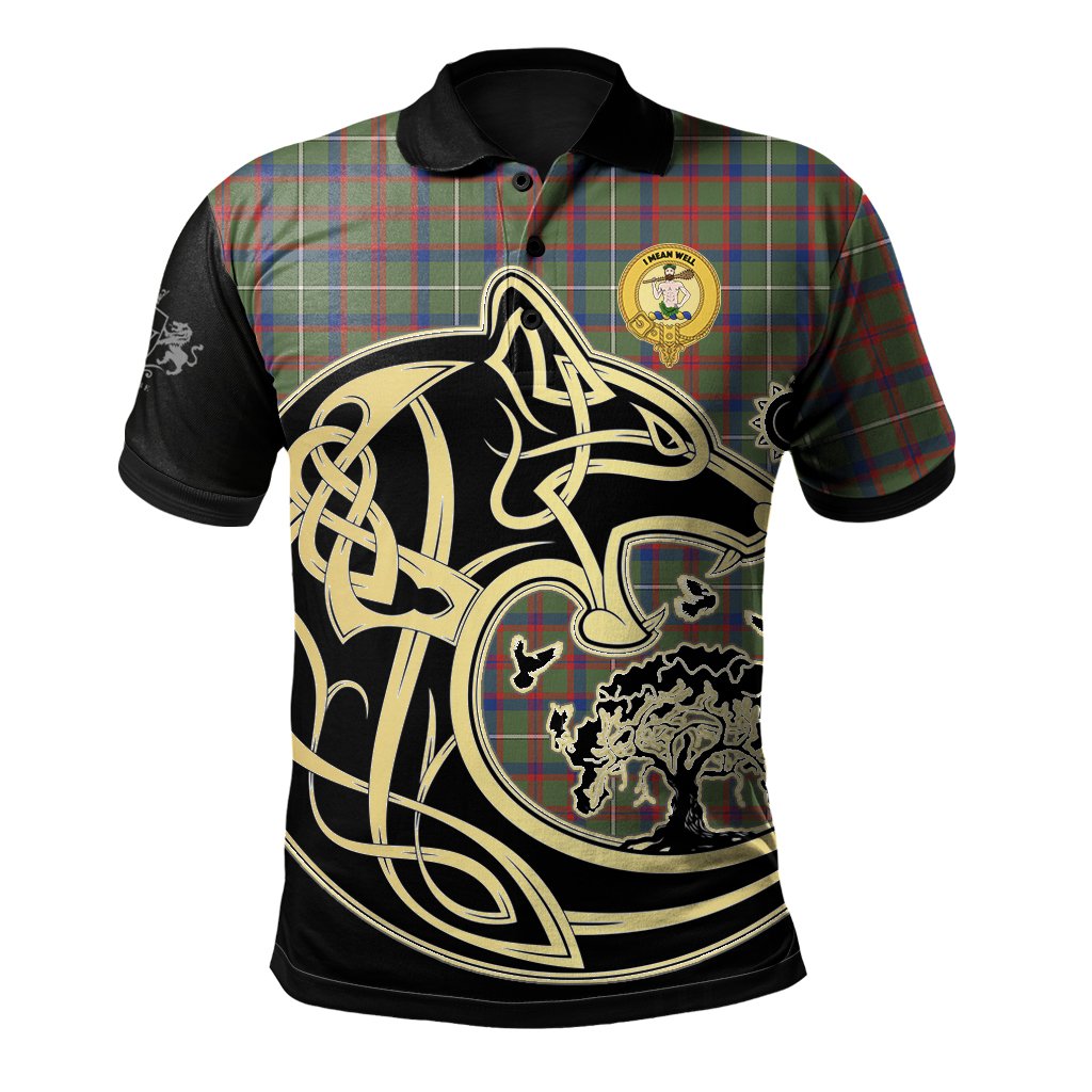 Shaw Green Modern Tartan Polo Shirt Viking Wolf