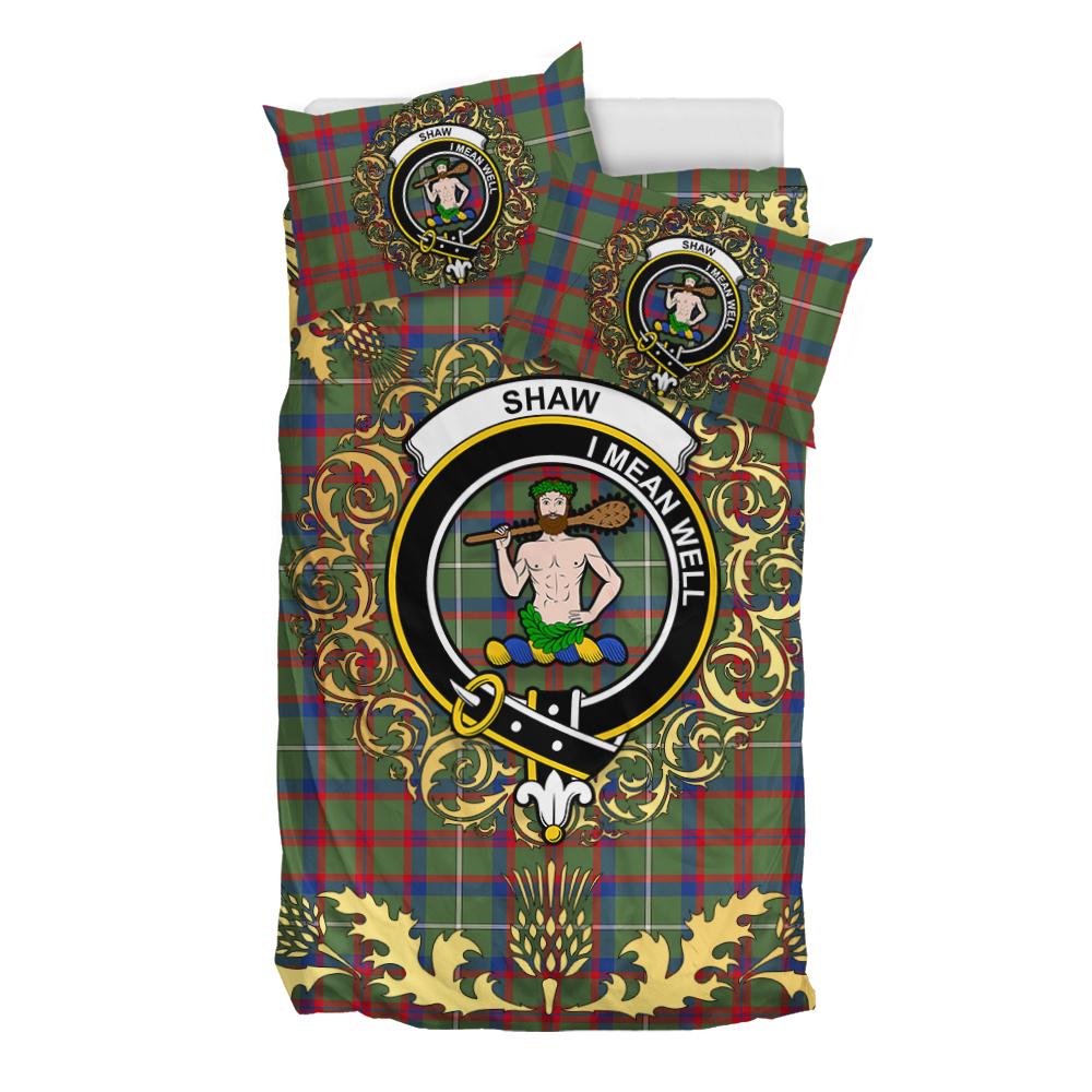 Shaw Green Modern Tartan Crest Bedding Set - Golden Thistle Style