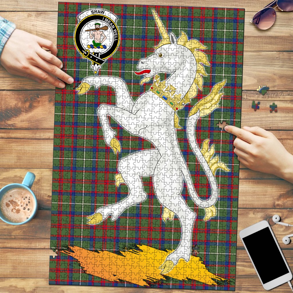 Shaw Green Modern Tartan Crest Unicorn Scotland Jigsaw Puzzles