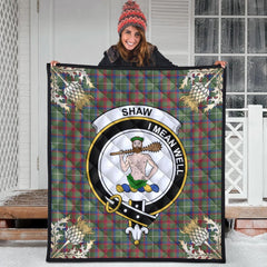 Shaw Green Modern Tartan Crest Premium Quilt - Gold Thistle Style