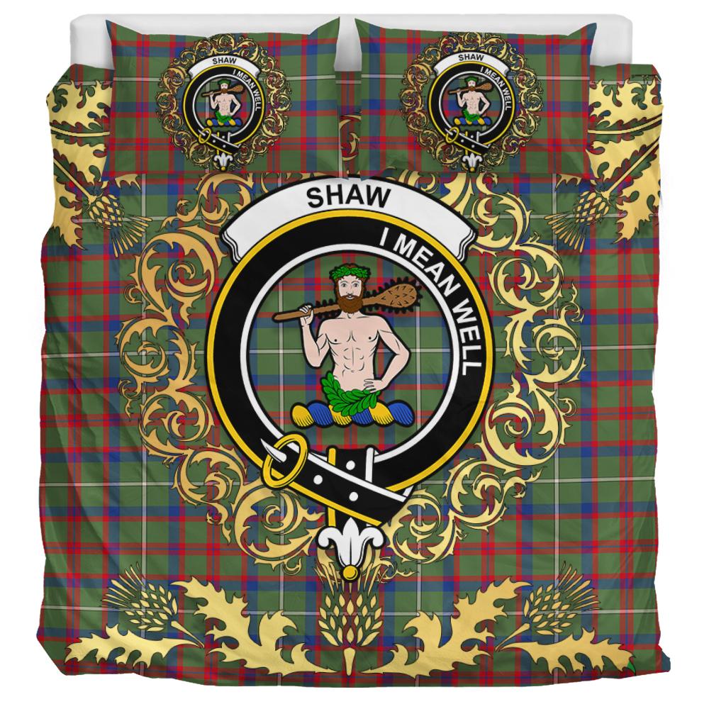 Shaw Green Modern Tartan Crest Bedding Set - Golden Thistle Style