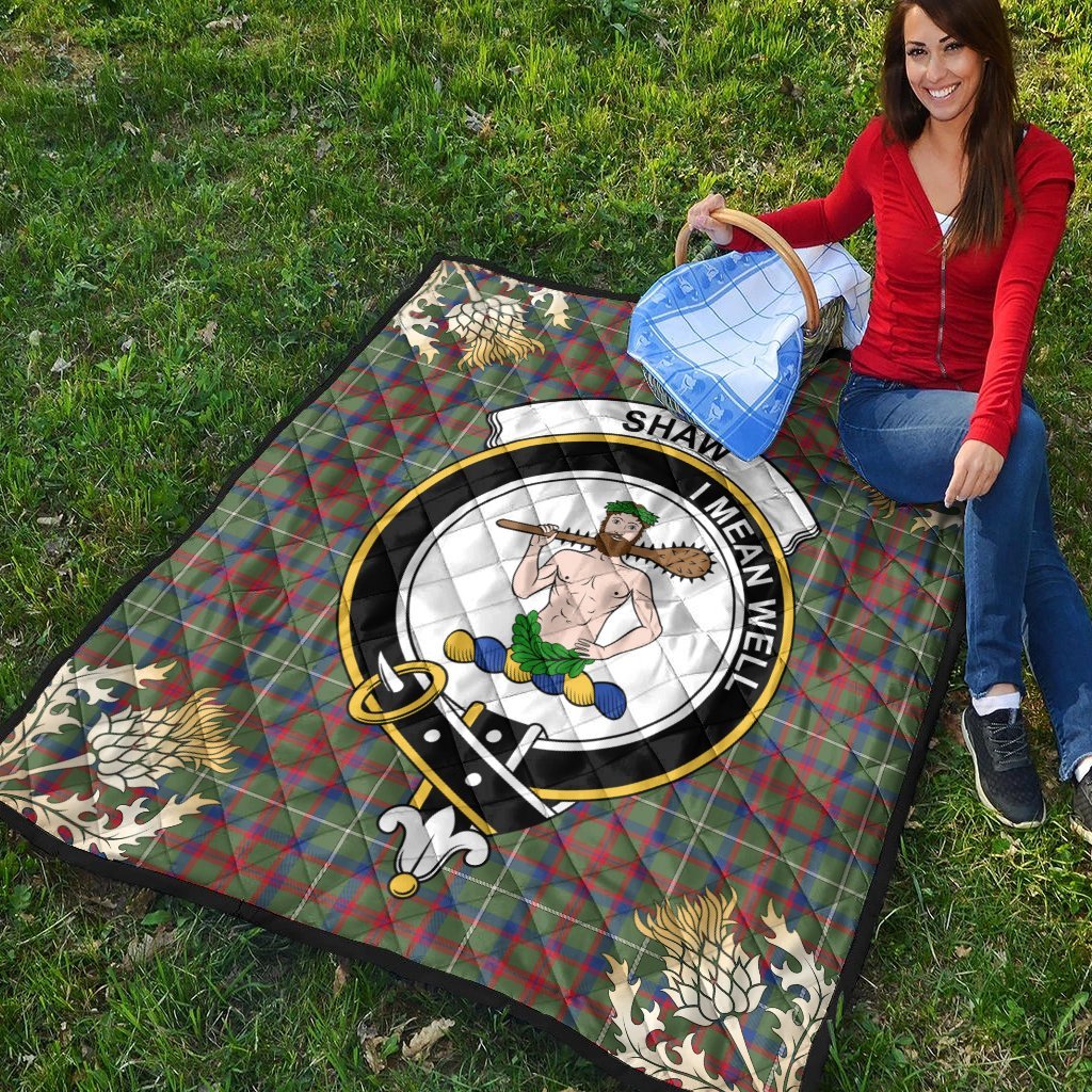Shaw Green Modern Tartan Crest Premium Quilt - Gold Thistle Style