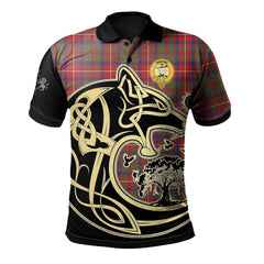 Shaw Red Modern Tartan Polo Shirt Viking Wolf