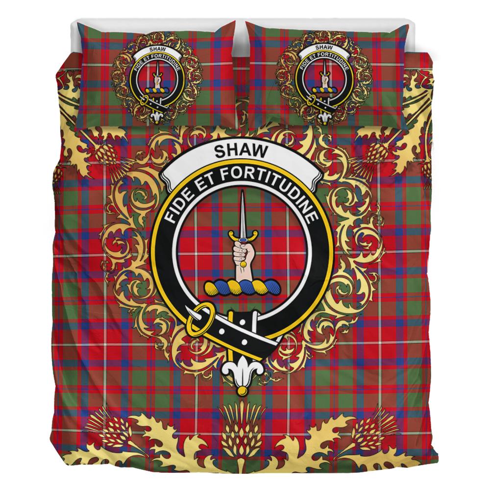 Shaw Red Modern Tartan Crest Bedding Set - Golden Thistle Style