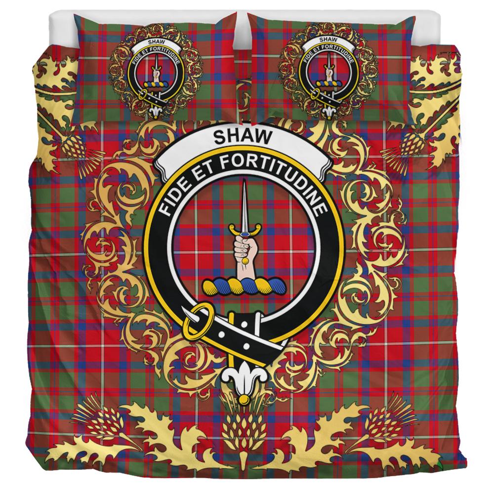 Shaw Red Modern Tartan Crest Bedding Set - Golden Thistle Style