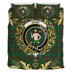Shaw of Tordarroch Green Hunting Tartan Crest Bedding Set - Golden Thistle Style