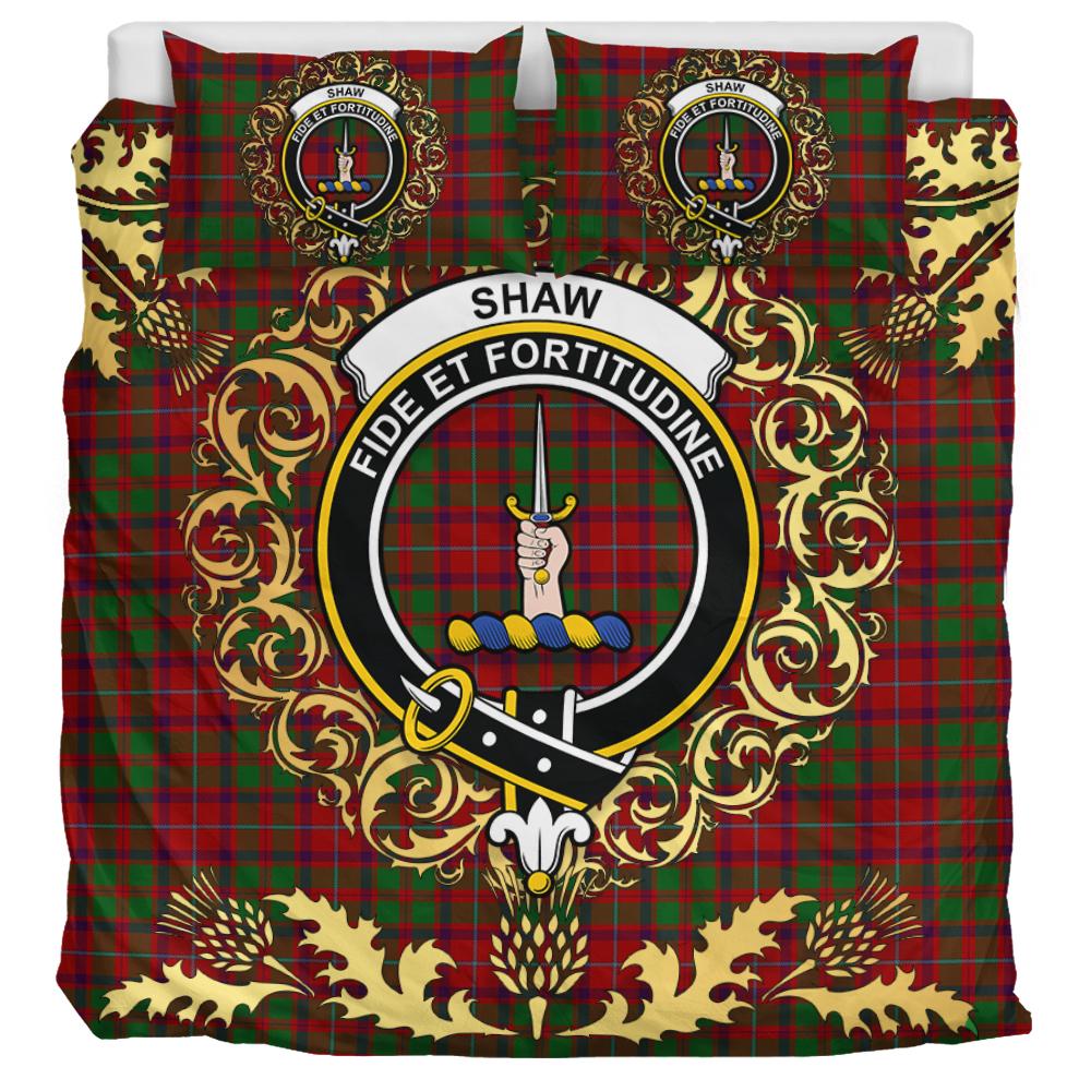 Shaw of Tordarroch Red Dress Tartan Crest Bedding Set - Golden Thistle Style