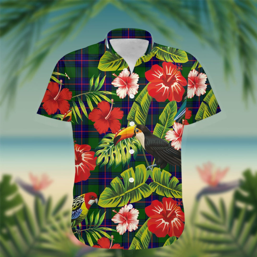 Shaw (of Tordarroch) Tartan Hawaiian Shirt Hibiscus, Coconut, Parrot, Pineapple - Tropical Garden Shirt