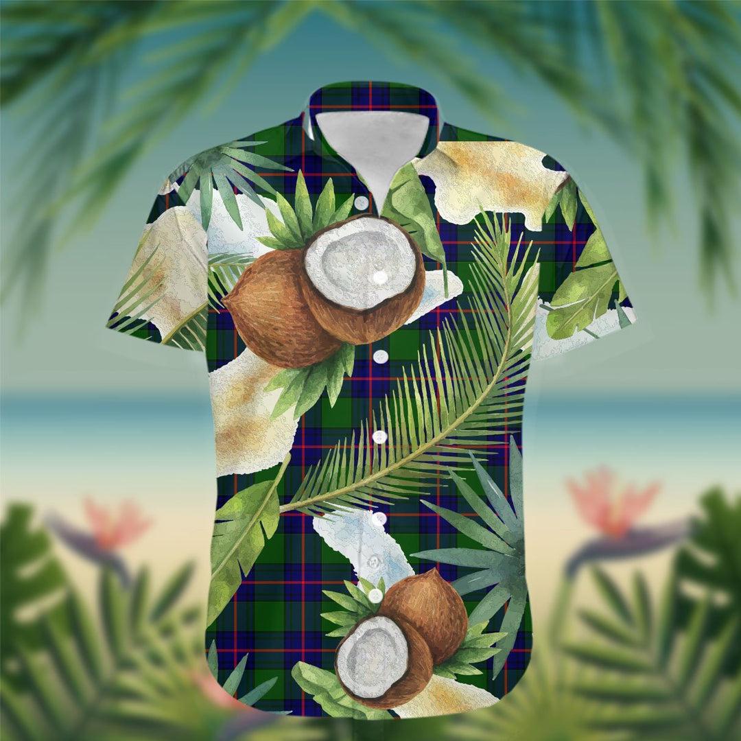 Shaw (of Tordarroch) Tartan Hawaiian Shirt Hibiscus, Coconut, Parrot, Pineapple - Tropical Garden Shirt