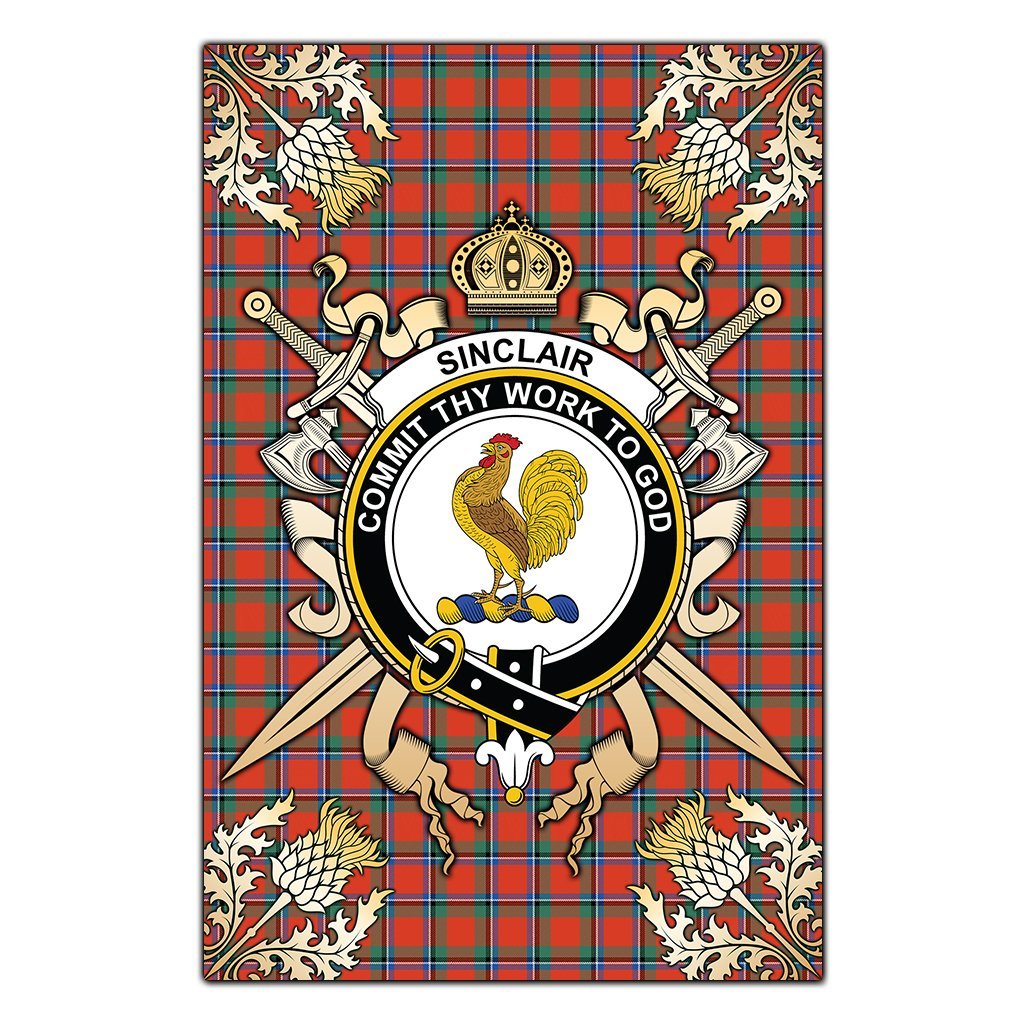 Sinclair Ancient Tartan Crest Black Garden Flag - Gold Thistle Style