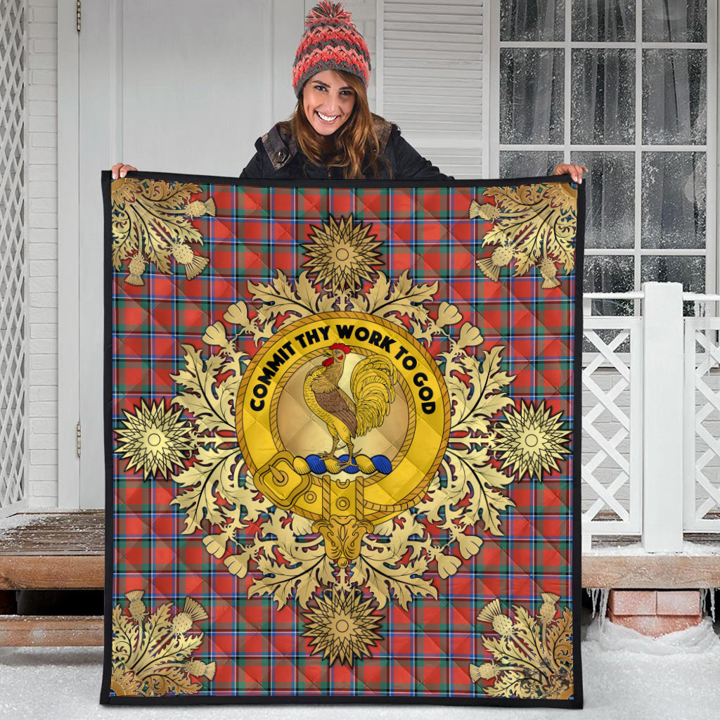 Sinclair Ancient Tartan Crest Premium Quilt - Gold Thistle Style