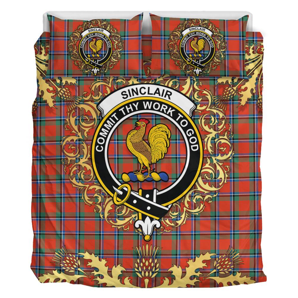 Sinclair Ancient Tartan Crest Bedding Set - Golden Thistle Style