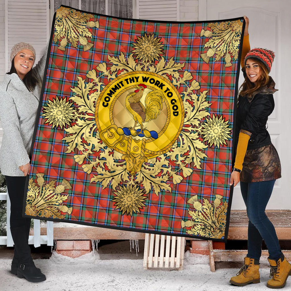 Sinclair Ancient Tartan Crest Premium Quilt - Gold Thistle Style