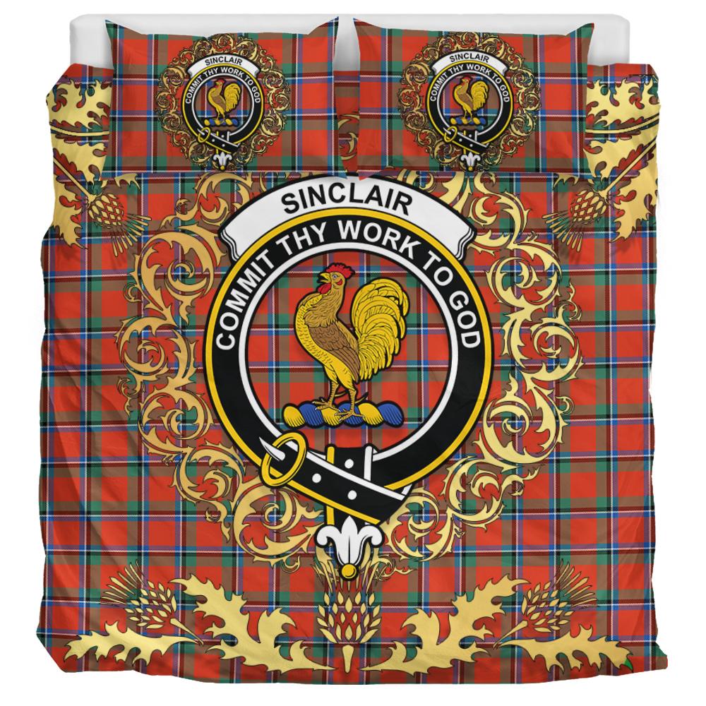 Sinclair Ancient Tartan Crest Bedding Set - Golden Thistle Style