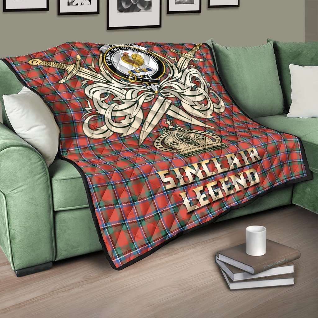 Sinclair Ancient Tartan Crest Legend Gold Royal Premium Quilt