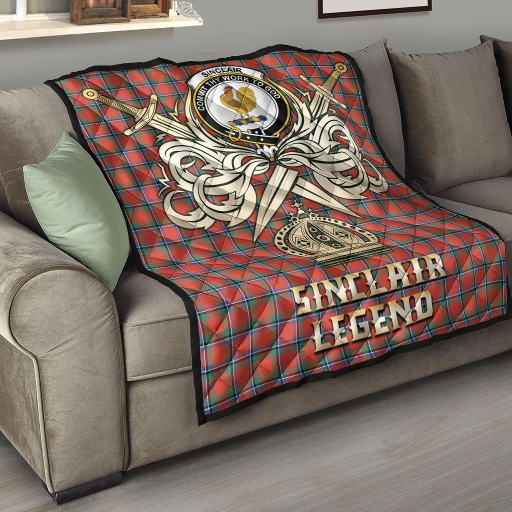 Sinclair Ancient Tartan Crest Legend Gold Royal Premium Quilt