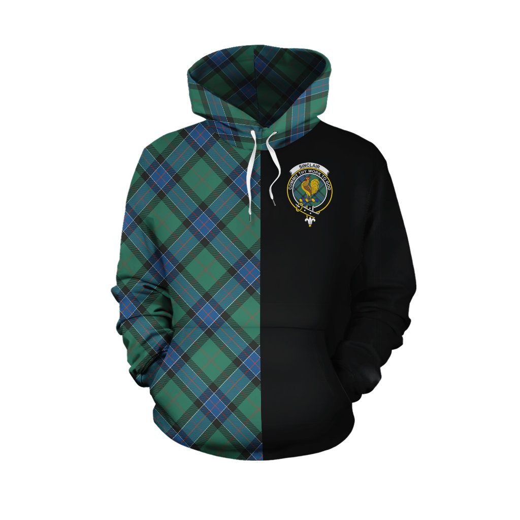 Sinclair Hunting Ancient Tartan Hoodie Half of Me - Cross Style