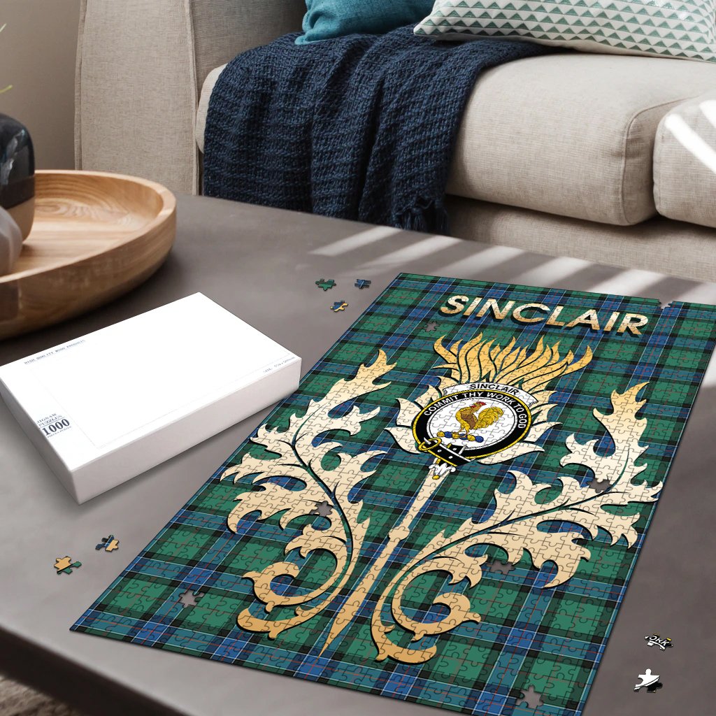 Sinclair Hunting Ancient Tartan Crest Thistle Jigsaw Puzzles