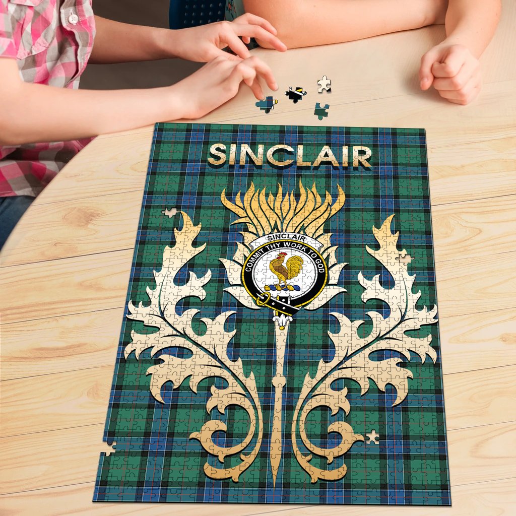 Sinclair Hunting Ancient Tartan Crest Thistle Jigsaw Puzzles