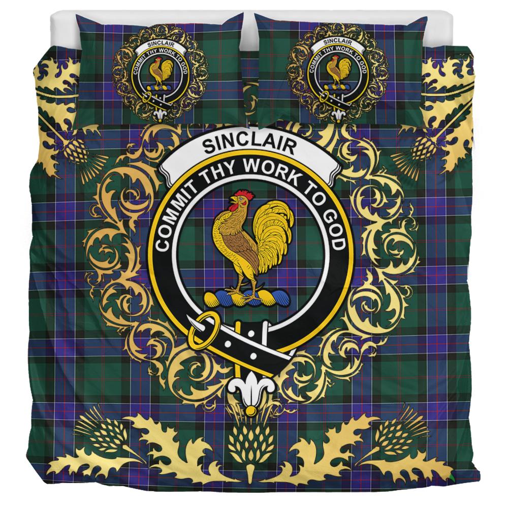 Sinclair Hunting Modern Tartan Crest Bedding Set - Golden Thistle Style