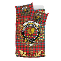 Sinclair Modern Tartan Crest Bedding Set - Golden Thistle Style