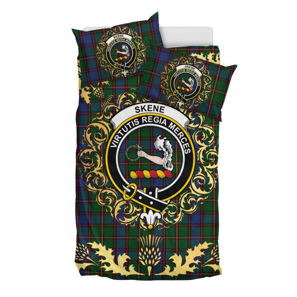 Skene 01 Tartan Crest Bedding Set - Golden Thistle Style