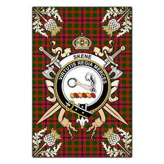 Skene Modern Tartan Crest Black Garden Flag - Gold Thistle Style