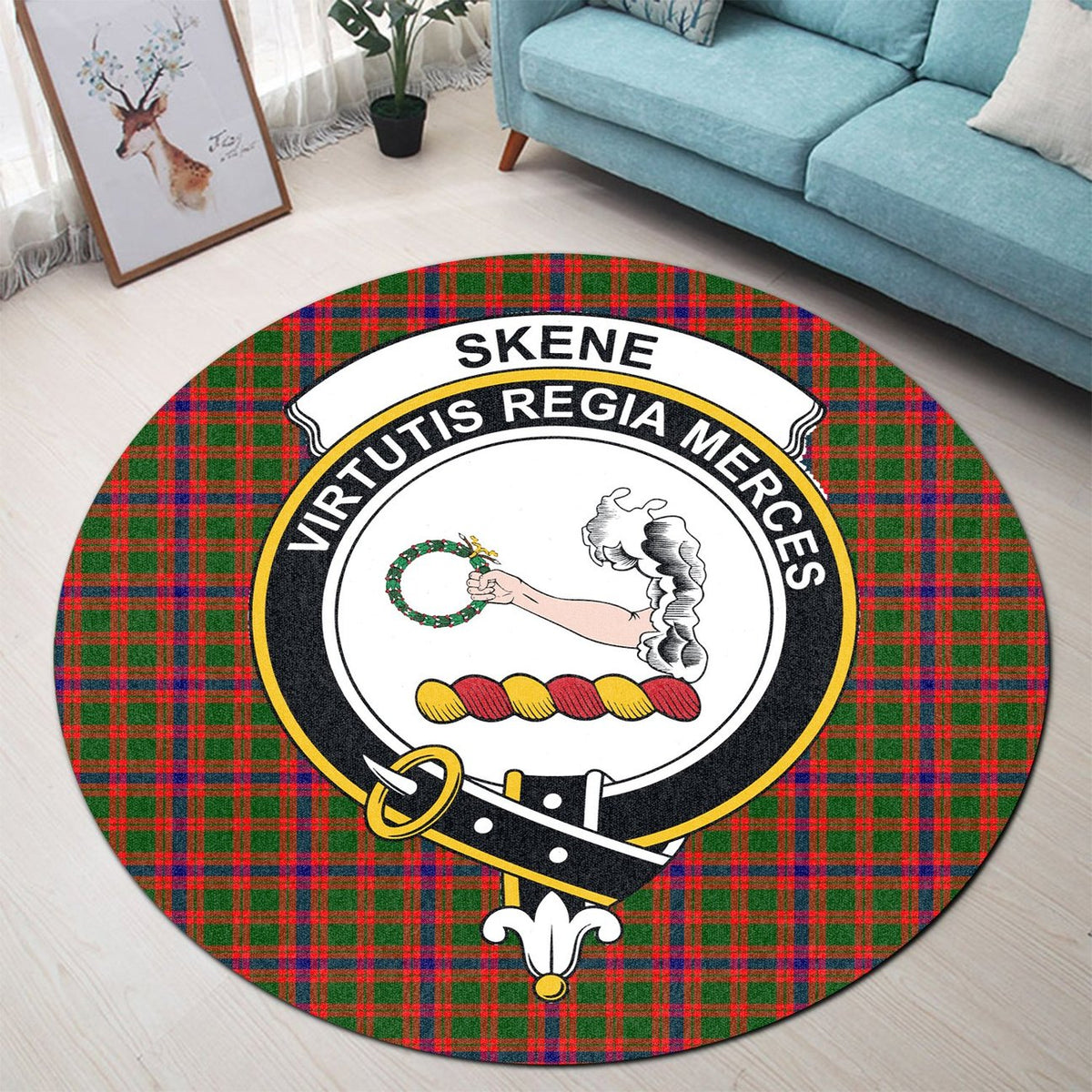 Skene Modern Tartan Crest Round Rug