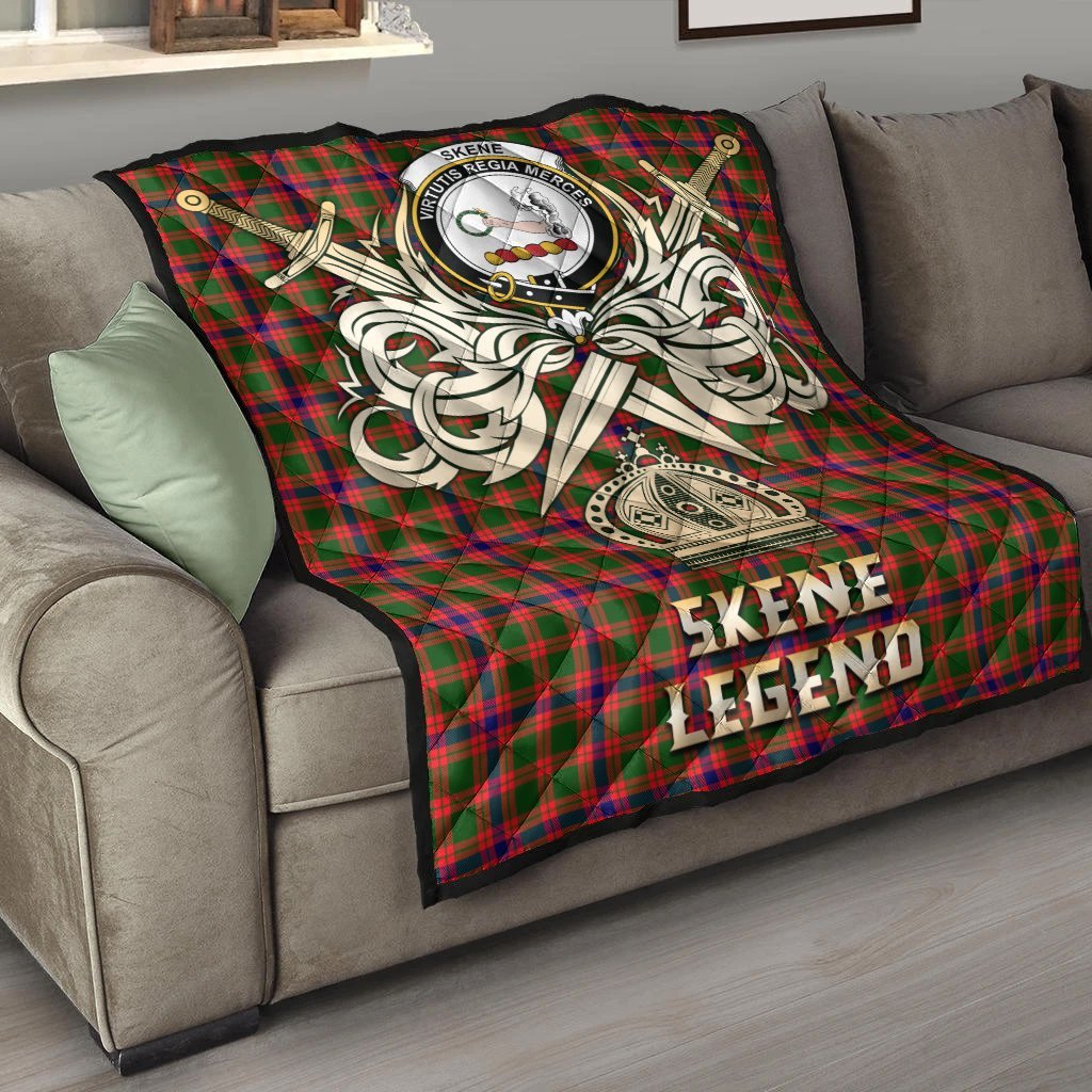 Skene Modern Tartan Crest Legend Gold Royal Premium Quilt