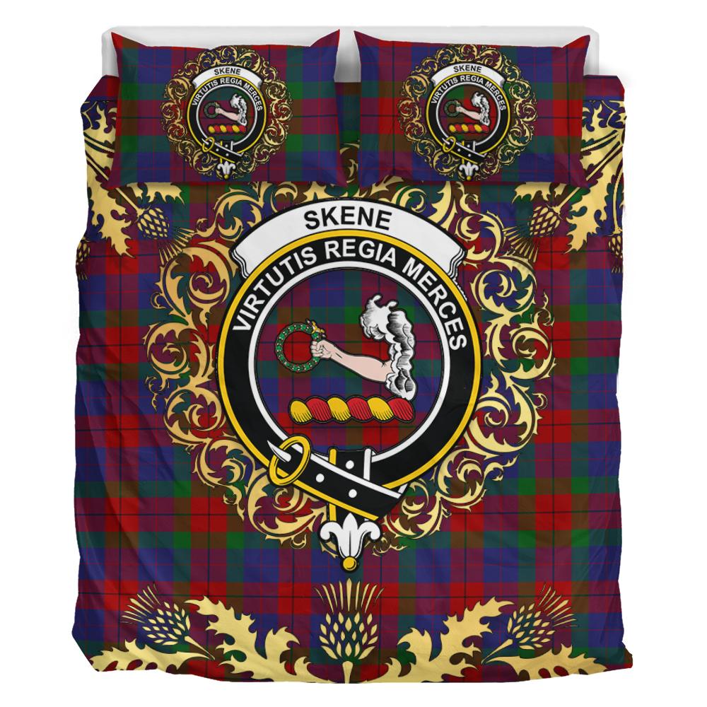 Skene of Cromar 01 Tartan Crest Bedding Set - Golden Thistle Style