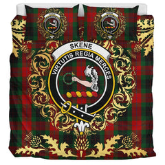 Skene of Cromar 02 Tartan Crest Bedding Set - Golden Thistle Style