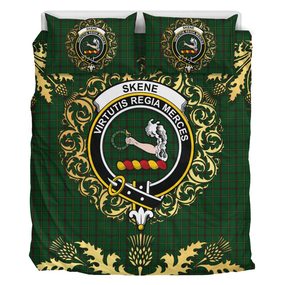 Skene or Tribe of Mar Tartan Crest Bedding Set - Golden Thistle Style