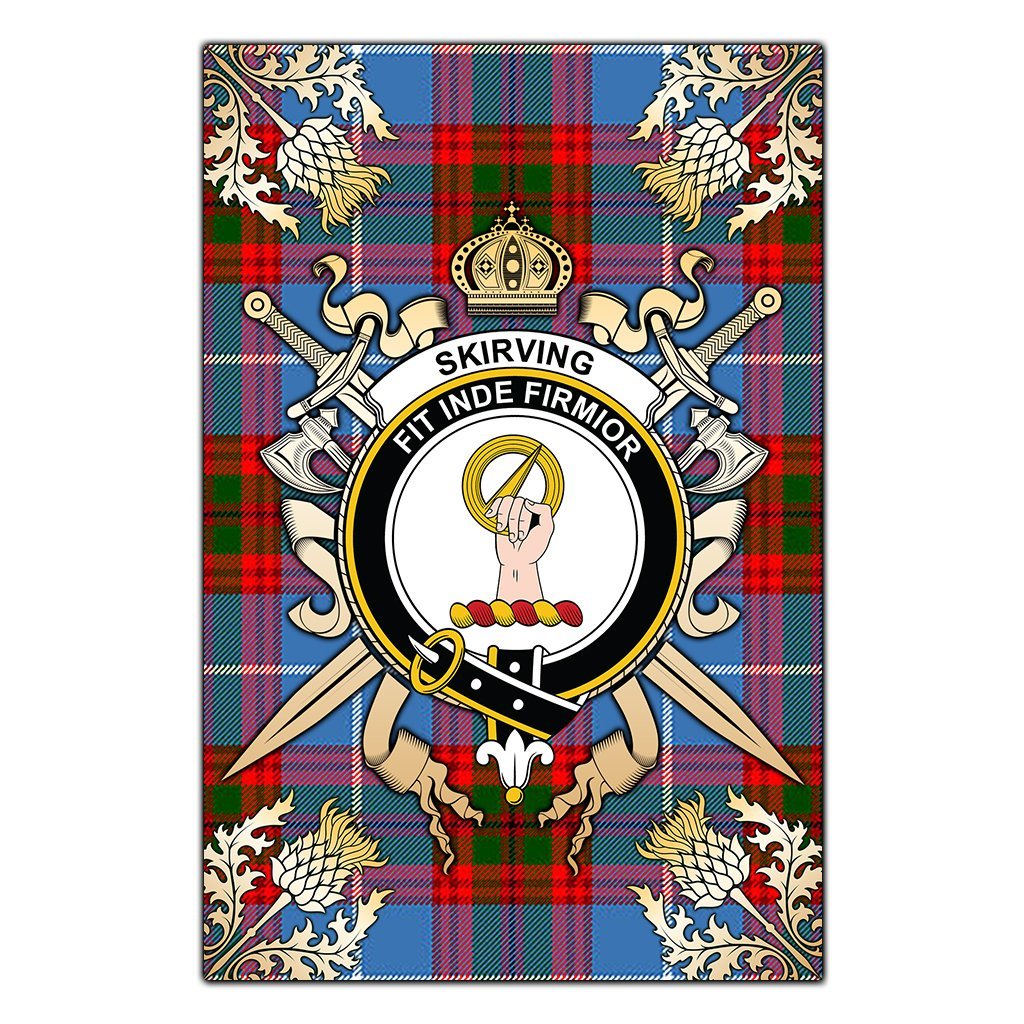 Skirving Tartan Crest Black Garden Flag - Gold Thistle Style