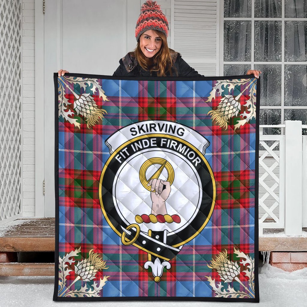 Skirving Tartan Crest Premium Quilt - Gold Thistle Style