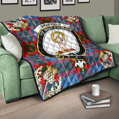 Skirving Tartan Crest Premium Quilt - Gold Thistle Style