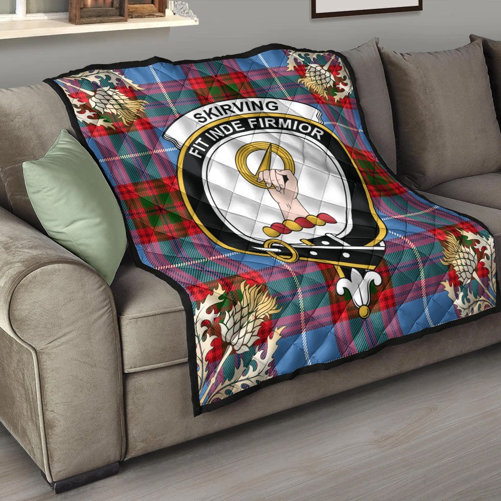 Skirving Tartan Crest Premium Quilt - Gold Thistle Style