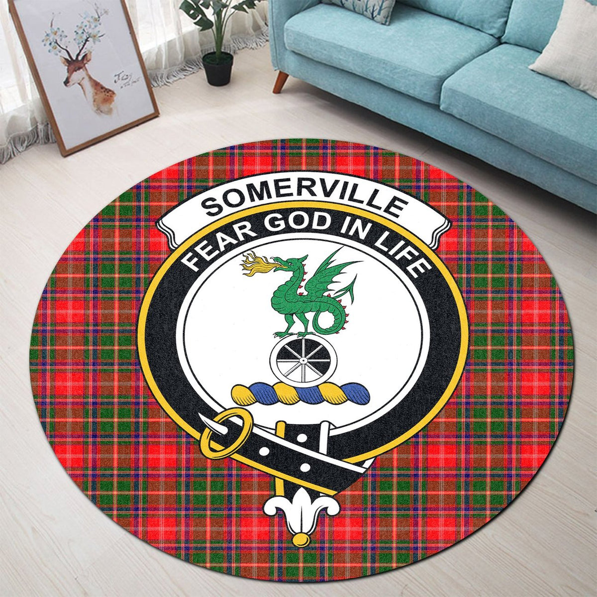 Somerville Modern Tartan Crest Round Rug